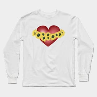 Sunflowers and heart. Love and flowers. Red and yellow Long Sleeve T-Shirt